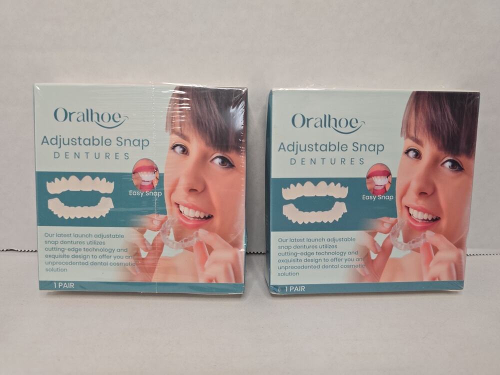 2x Adjustable Snap Dentures, Teeth Whitening and Aligning Cosmetic Set, Gap Clos